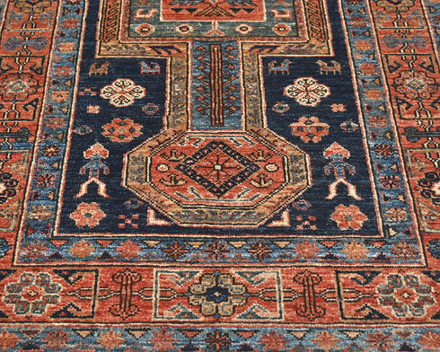 3x5 Blue Rust Aryana Afghan Hand Knotted Veg Dye Wool Area Rug
